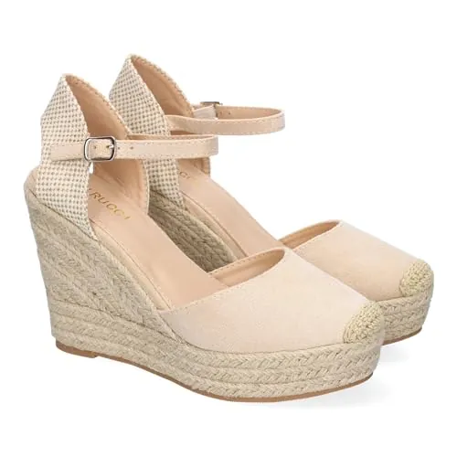 shoes&blues.es 91869 Sandalia de Cuna de Yute para Mujer, Comodas y Elegantes, Diseno Moderno con Punta Bordada y Cierre de Hebilla, Ideales para Primavera-Verano. Beige Talla 36