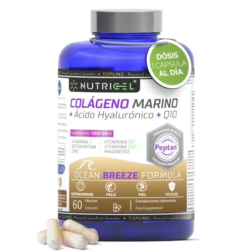 Colágeno Marino Hidrolizado Peptan® + Ácido hialuronico + Magnesio + Astaxantina + CoQ10 + Zinc + Vitaminas C, D3 y B12 - Articulaciones Fuertes, Piel Tersa y Energía - Probado en laboratorio