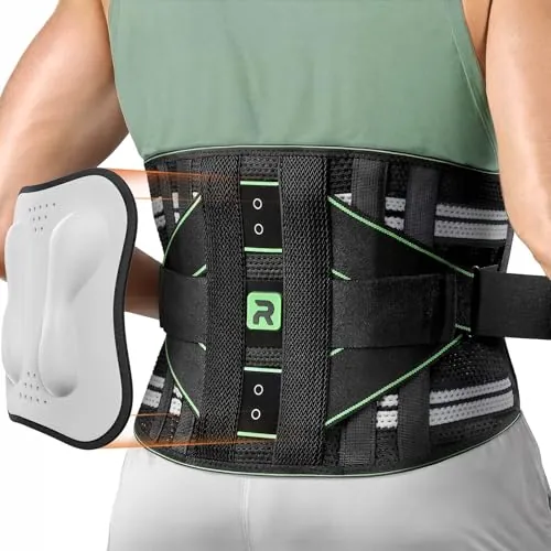 Rakiie Lumbar Para Hombre y Mujer, Soporte Lumbar 8X Potente con Almohadilla 3D, Soporte de Espalda Transpirable con Correa Ajustable (Verde, Medium)