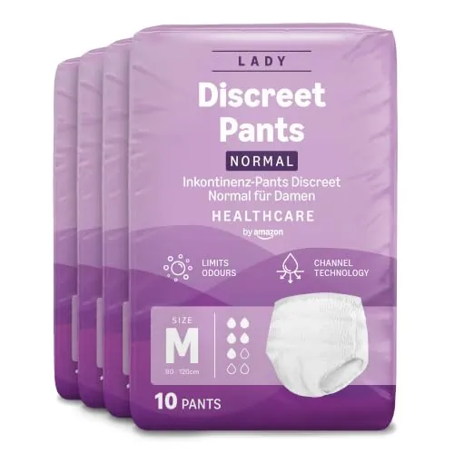 Healthcare by Amazon Pant Mujer Discreet M – 40 Unidad (4 Paquetes de 10), Blanco (Anteriormente una marca Amazon Basic Care, el mismo producto) - El embalaje puede variar