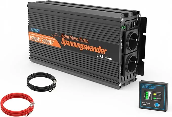 EDECOA Inversor 12v 220v Onda Pura Convertidor de Corriente 1500w con 2 USB Mando a Distancia Transformador 12v 230v y Pico momentaneo 3000w (3a generacion)