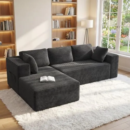 Xbro Sofa Esquinero Modular Forma L, Tela de Pana, Gris Oscuro