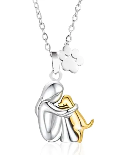 SCJJZ Collar de perro,Collar de abrazo de perro y niña, con Colgante de pata de perro, para niñas, hijas, madres y amigas,Regalo para amantes de los perros