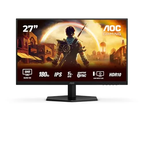 AOC Q27G42XE Gaming Monitor 27 Pulgadas 180Hz Panel Fast IPS, 1ms GtG, HDR10, G-Sync Compatible, Altavoces, (2560x1440 HDMI 2X 2.0 DP 1x 1.4) Negro