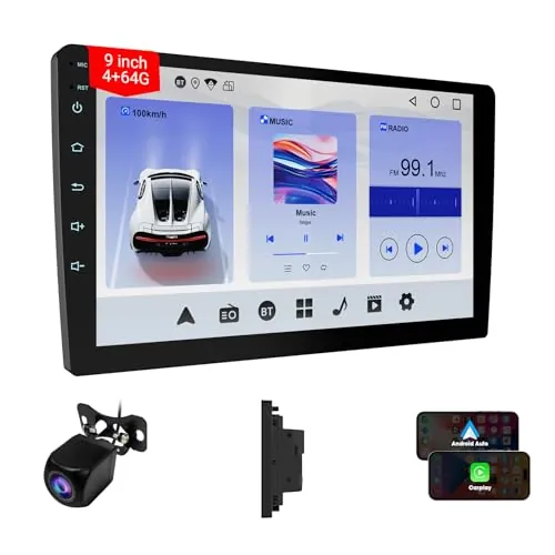 Haudio 2 DIN Coche Radio con Apple Carplay Inalámbrico & Android Auto, 9 Pulgadas IPS Pantalla con Trasera Cámara, GPS, Mirror Link, Radio SWC/Am/FM Adecuada Mayoría Coches 4+64GB(Actualizar CPU)