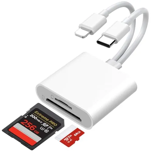 [Certificado Apple MFi] Lector Tarjetas SD para Phone Pad, USB C Lightning Adaptador de Tarjeta de Memoria para MicroSD/SD, SD Card Reader para iPhone16 15/iPad/Samsung/Teléfonos Android/Cámara