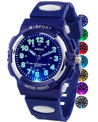 Juboos Reloj Analógico para Niños, Resistente al Agua hasta 3 ATM, Fácil de Leer, Reloj de Enseñanza del Tiempo para Niño y Niña,Banda Suave para Niños 5-16