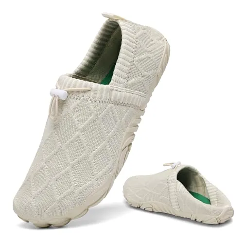 SAGUARO Zapatillas Barefoot Hombre Mujer– Zapatillas sin Cordones Tipo Slip-On Zapatillas Casual Barefoot Shoes Ligeras Zapatos Descalzos con Puntera Ancha para Tiempo Libre y Caminar Marfil,Gr.46