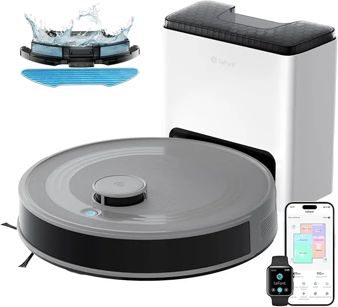 Lefant Robot Aspirador y Fregasuelos 10 000pa, Autolimpieza 75 Días, Navegación LiDAR dToF, Evasión Obstáculos PSD 190°, 240min, Batería 5200mAh, Mapeo Inteligente Aspiradora Robot, App/Alexa/Iwatch