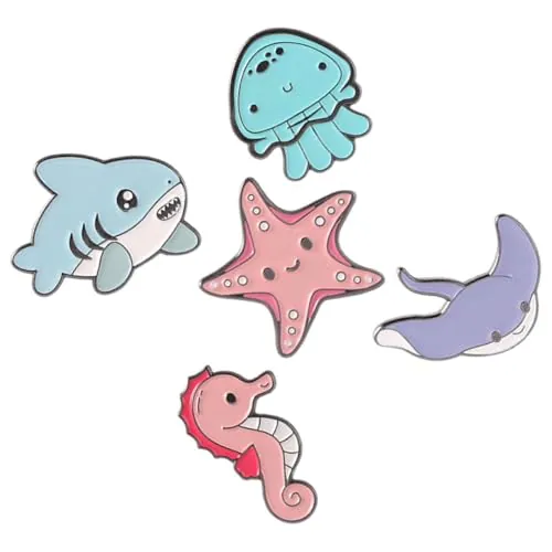 LALADEFIEE 5 Piezas de Broches Decorativos de Animales Marinos de Dibujos Animados en Aleación de Zinc, Accesorios Adorables para Bufandas y Celebraciones