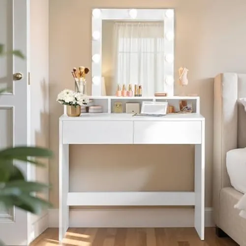 VASAGLE Tocador, Mesa de Maquillaje con Espejo, 2 Cajones