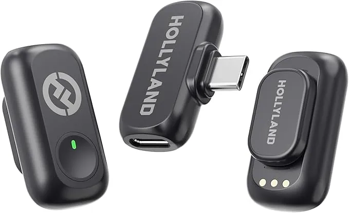 Hollyland Lark A1 Mini Duo - Mini micrófono inalámbrico para iPhone 15/16 y Android (2 TX + USB-C RX), micrófono magnético para Youtube, TikTok, podcasts y Vlogs (Negro, sin Estuche de Carga)