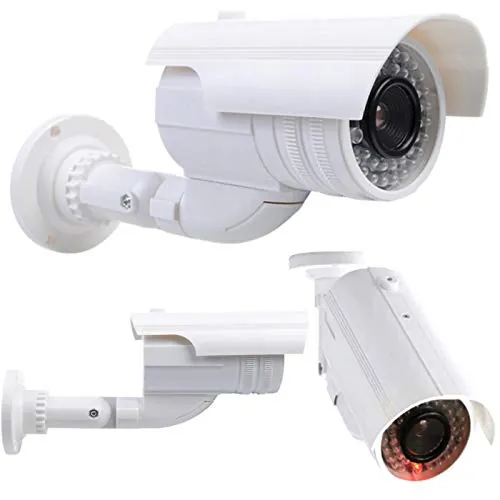 O&W Security Cámara de vigilancia CCTV Falsa con LED Intermitente, en Carcasa Resistente a la Intemperie, para Uso en Interiores y Exteriores