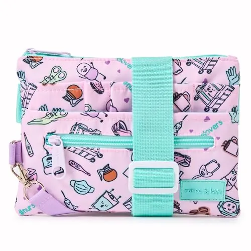 Nurse is Love Riñonera Enfermera Purple con Mosquetón | Organizador, Bolsa de Mujer Varios Bolsillos | Coloca Tijeras Enfermeria | Regalos Original | Tcae Accesorios