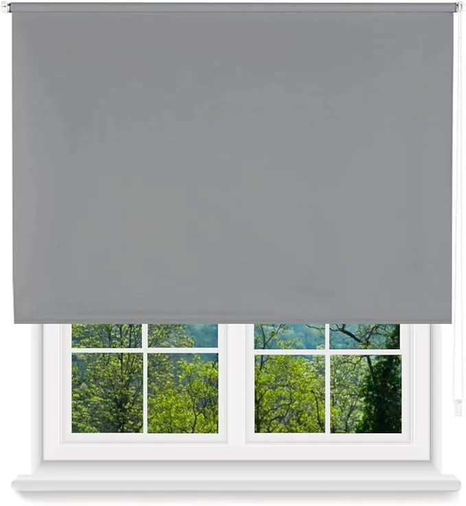 MERCURY TEXTIL- Estor Enrollable Opaco, Blackout, Fácil de Instalar, Protección de Pantalla para Ventanas, Cierra el Paso de la luz (Gris, 150x180cm)
