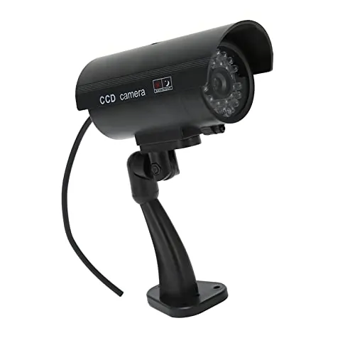 Cámara de seguridad falsa, cámara de seguridad simulada ABS 2 ejes rotación advertencia calcomanía duradera con luz intermitente roja realista para exteriores