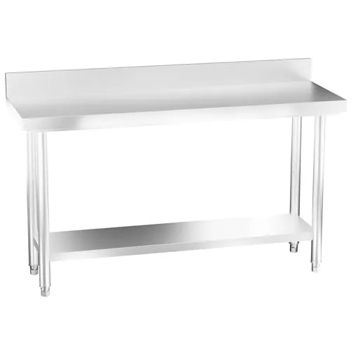 UISEBRT Mesa de trabajo de acero inoxidable con cantos, mesa de cocina con patas ajustables, mesa de cocina para despiece con área de almacenamiento inferior extra grande, 150 x 50 x 85 cm, con cantos