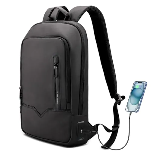 HEROIC KNIGHT Mochila Ordenador Portátil Laptop 15.6'' Ergonómica con Puerto de Carga USB Impermeable Acolchada Elegante para Negocios Trabajo Escolar Estudio Diario Viaje Ocio Volumen 11L (Negro)