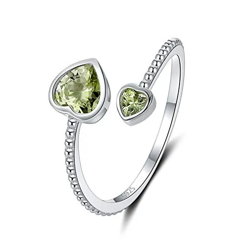 Step Forward Regalos de piedra de nacimiento para adolescentes anillo de agosto de plata esterlina con piedras del corazón verde oliva Regalos Joyería para los mejores amigos novia hija