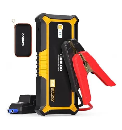 GOOLOO 4000A Arrancador De Coches (Todo Gas, hasta 10.0L Motor Diésel) SuperSafe 12V Lithium Arrancador De Baterias De Coche, Banco De Energía Portátil con Carga Rápida USB Y Puerto Tipo C