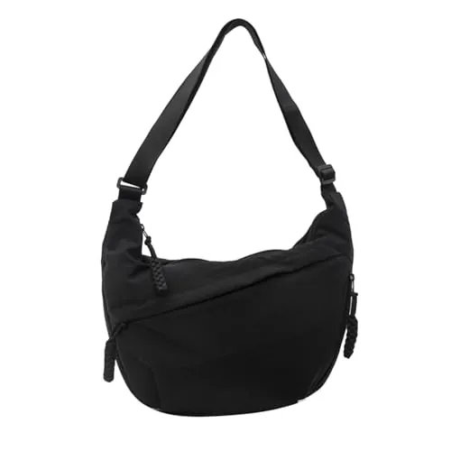 Crescent - Bolsos cruzados para mujer, espaciosos bolsos de mano de bola de masa hervida, bolsos cruzados, de nailon, para el trabajo, compras, Negro -