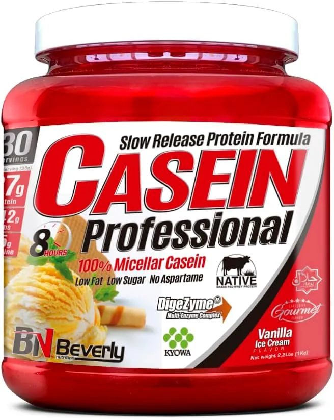 Beverly CASEIN MICELLAR | Proteína Premium de Caseína Micelar de Liberación Lenta | 1 Kg | 27 g Proteína por Ración | 28 Servicios | Recuperación Muscular | Sabor Vainilla
