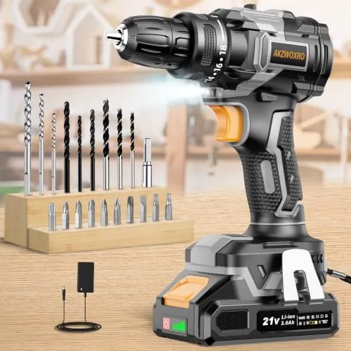 AKZWOXRO Taladro Atornillador Sin Escobillas 21 V, 42Nm, Batería 2,0 Ah