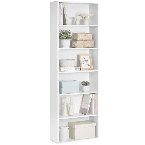 VASAGLE Estantería, estantería de 6 estantes para Sala de Estar, Estudio, Oficina, Dormitorio, Estilo escandinavo, 60 x 24 x 178,5 cm, Blanco LBC169T14