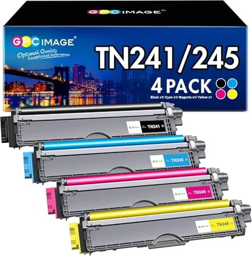 GPC Image TN241 TN245 TN-241 TN-245 Cartucho de tóner Compatible para Brother DCP-9020CDW DCP-9015CDW HL-3140CW MFC-9330CDW MFC-9340CDW MFC-9140CDN HL-3150CDW HL-3170CDW Impresora, 4 Pack