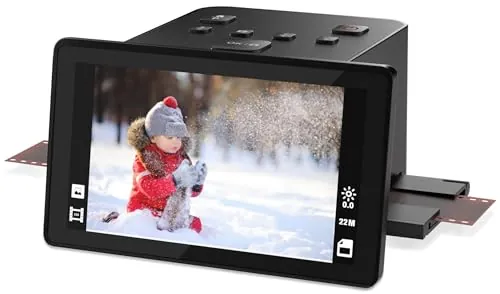 Escáner digital de película y diapositivas con gran pantalla LCD de 5 pulgadas, escáner de diapositivas para digitalizar escáner negativo, convierte 135, 126 KPK, 110 negativos y película Super 8 a 22