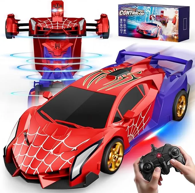 Coche Teledirigido Transform, Ojos Intermitentes & Luces Chasis, Coche RC 2,4GHz & Robot Rotación 360°, Juguetes Juegos para Niño Niños de 3 4 5 6 7 8 9 10 11 12 Años Regalo Cumpleaños Pascua