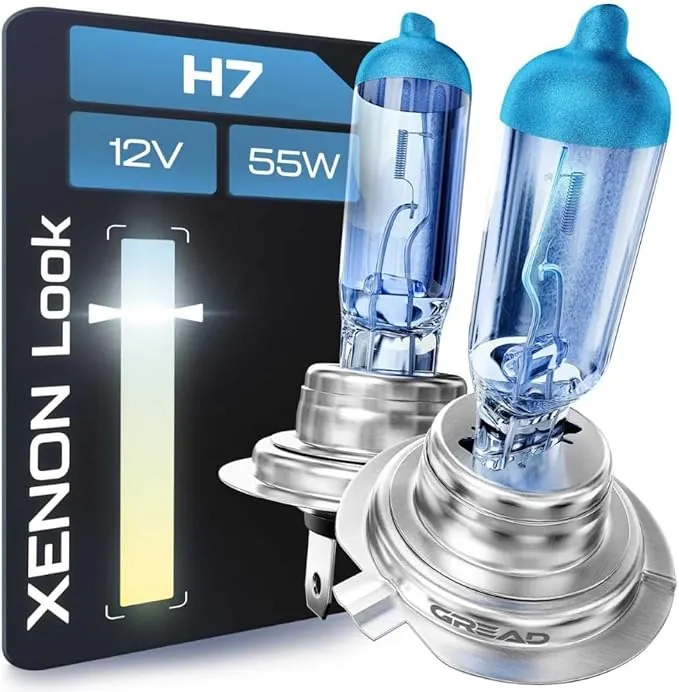 Gread - Bombillas H7 55W 12V Luces Para Faros Delanteros, Super Blanco Lámpara Halógena Auto Lámpara 8500K, larga vida Paquete de 2