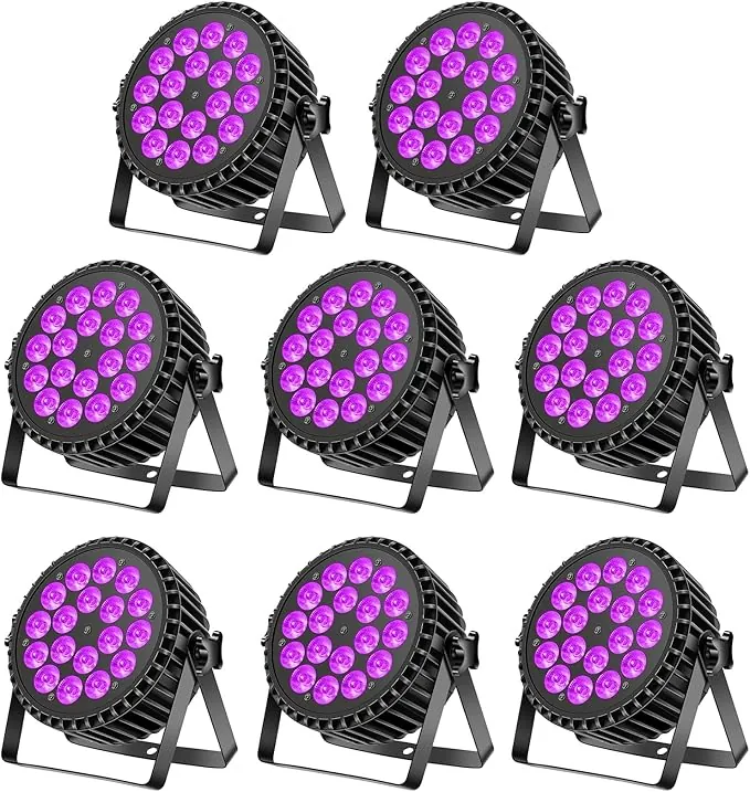 200 W 18 LED par UV+RGB luz de escenario, DMX512, luz de fiesta, luz estroboscópica/sonido/modo activo, efecto de luz DJ para espectáculos, bares, fiestas, festivales de música Halloween