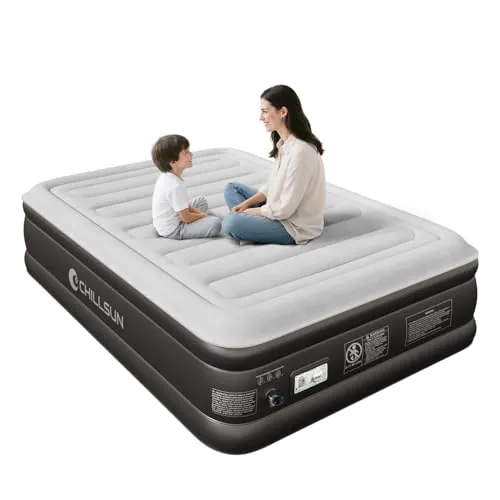 CHILLSUN Colchón Hinchable, colchón Inflable Equipado con Bomba autoinflable eléctrica（190x137x46cm）, Carga máxima de 275 kg, Adecuado para Uso doméstico y Camping (Individual/Doble)