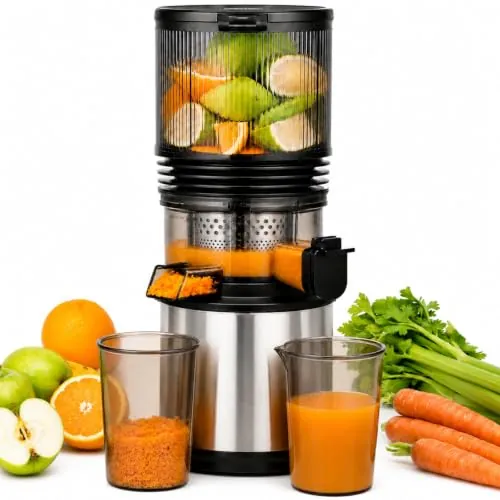 AMZCHEF Extractor de Zumos 158 mm Boca XXL, Licuadora de Prensado en Frío
