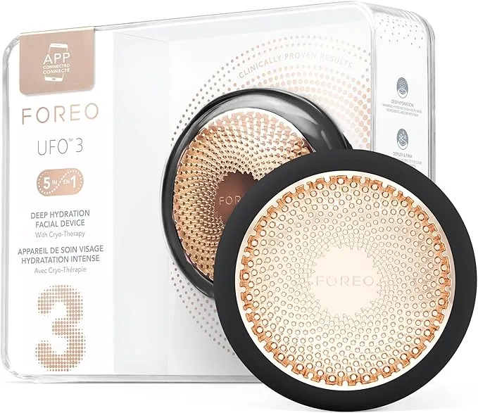 FOREO UFO 3 Hidratante facial profundo - Spa facial 5 en 1 - Luz roja, calentamiento, enfriamiento, masaje facial, antienvejecimiento, cuidado de la piel - Negro