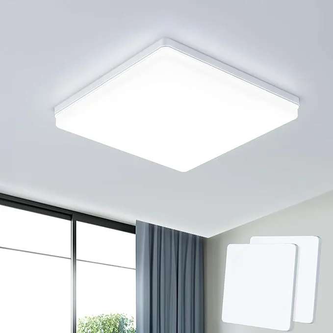 EASY EAGLE LED Lámpara de Techo 48W 4800LM Moderna Cuadrada Plafón Luz Led 6500K Lámpara Panel IP44 Impermeable para Baño Sala Dormitorio Cocina Oficina Comedor Ø30CM (Pack of 2)