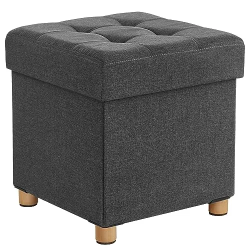 SONGMICS Puff Almacenaje Plegable con Patas de Madera, 37 L