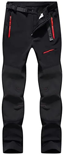 DAFENP Pantalones Trekking Esqui Trabajo Hombre Impermeables Polar Forrado | Pantalones Montaña Senderismo Snowboard Neve Softshell Termicos Invierno Aire Libre (F Negro,M)