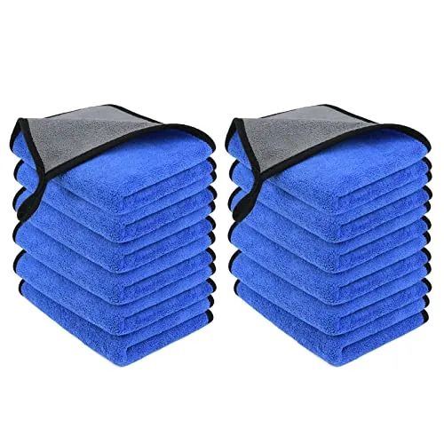 URAQT Paños de Limpieza de Microfibra, Paquete de 12 paños de Limpieza de Coche, Toallas de Microfibra Gruesas de Dos Capas, sin Pelusas, Toalla de Limpieza súper Absorbente para Lavado del hogar y