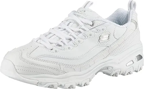 Skechers Mujer D'Lites Fresh Start Trainers, White Leather/Mesh/Silver Trim _l, 38 EU