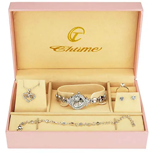 BELLOS Caja de Regalo Reloj Mujer - Juegos de Joyas- Collar-Anillo- Pendientes - Pulsera