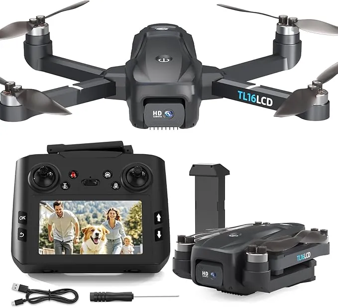 TL16LCD Drones con Camara 4K, Drone FPV para Principiantes con Mando a Distancia LCD Retorno Automático Follow Me Transmisión en Tiempo Real 5G Dron GPS Plegable RC para Adultos