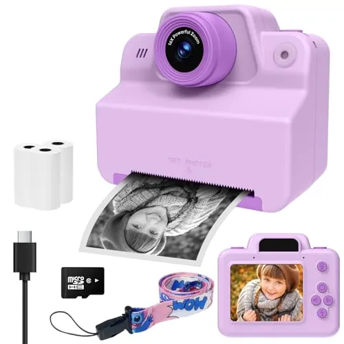 Cámara infantil, cámara instantánea de 2,4 pulgadas, cámara digital para niños, cámara fotográfica con papel impreso, regalos para niñas y niños de 3 a 12 años, cámara de vídeo, fotos instantáneas,