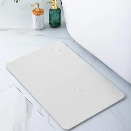 Pure 4Home Alfombra Diatomita Baño 60x40 – Secado Rápido, Antideslizante y Antibacteriana – Alfombrilla Piedra Diatomita Super Absorbente – Alfombrilla Diatomitas - Stone Bath Mat (White Waves)