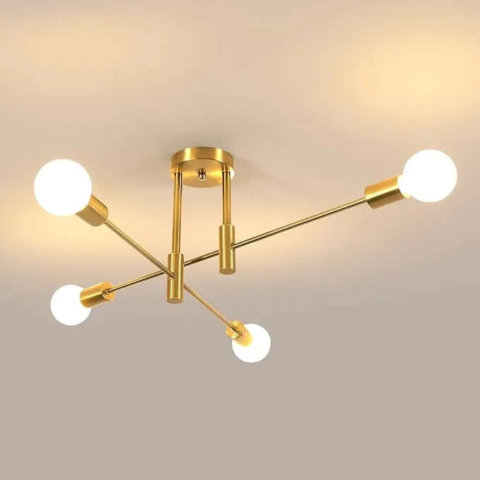 Comely Lamparas de Techo Vintage, 4 Cabezas E27 Lámpara de Araña Industrial de Metal, Ángulo Ajustable de 180° Luz de techo Retro para Dormitorio Salón Cocina Pasillo, Oro (Diámetro 72cm)