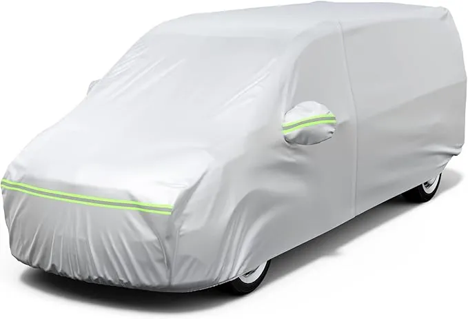 Favoto Cubierta de MPV Impermeable con Cremallera Lateral, Funda de Coche Exterior Anti-UV Transpirable Resistente al Polvo Lluvia Rasguño Nieve al Aire Libre, 525x185x160cm Plata