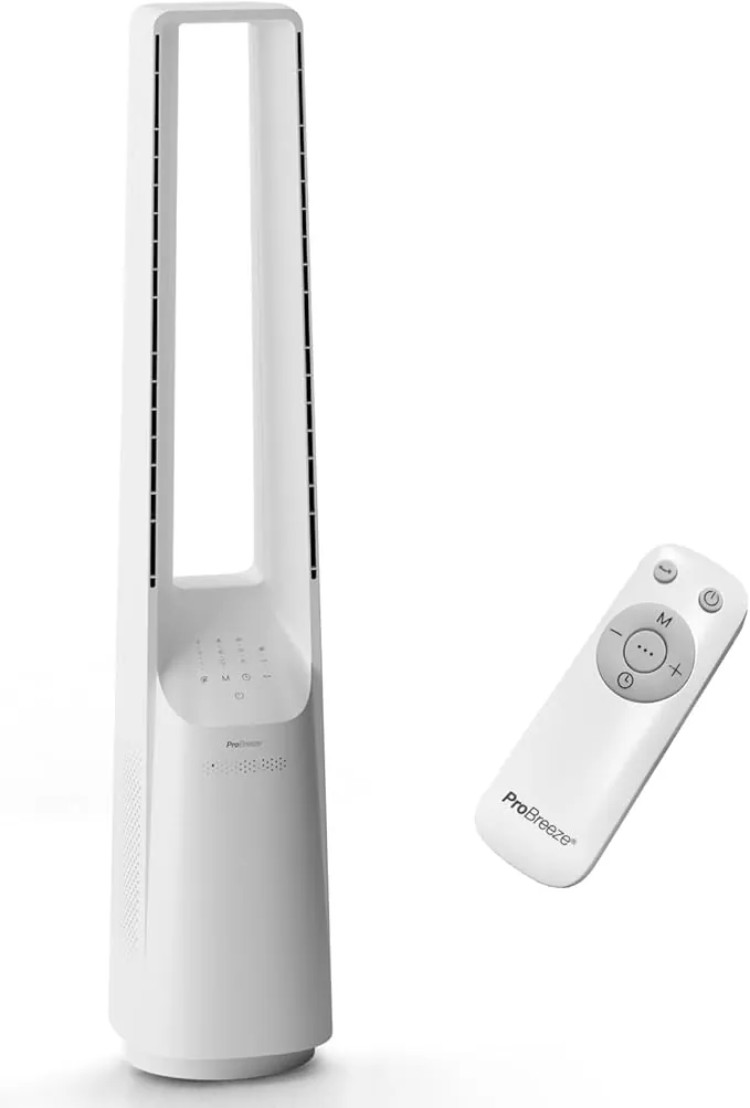 Pro Breeze Ventilador de torre silencioso sin aspas de 101 cm con 6 velocidades y mando a distancia – Oscilación 60º, 5 modos, temporizador – Ventilador grande y portátil para el hogar y la oficina