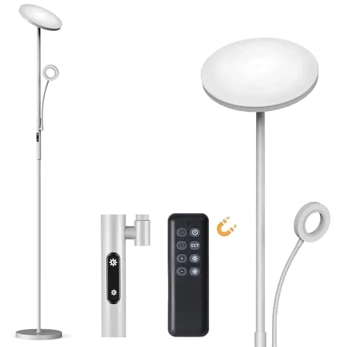 Modlicht 35W Lampara de Pie LED Gris, 4200lm Lámpara de Pie Salon con 6 Modos, 3000-6000K Lámpara Pie Regulable con Control Remoto & Táctil & 1H Timer, Lampara Pie Lectura para Dormitorio, Oficina