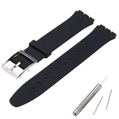 MCXGL Correa de repuesto de silicona ultrafina, compatible con la serie Swatch Skin (16 mm), 16mm, Negro